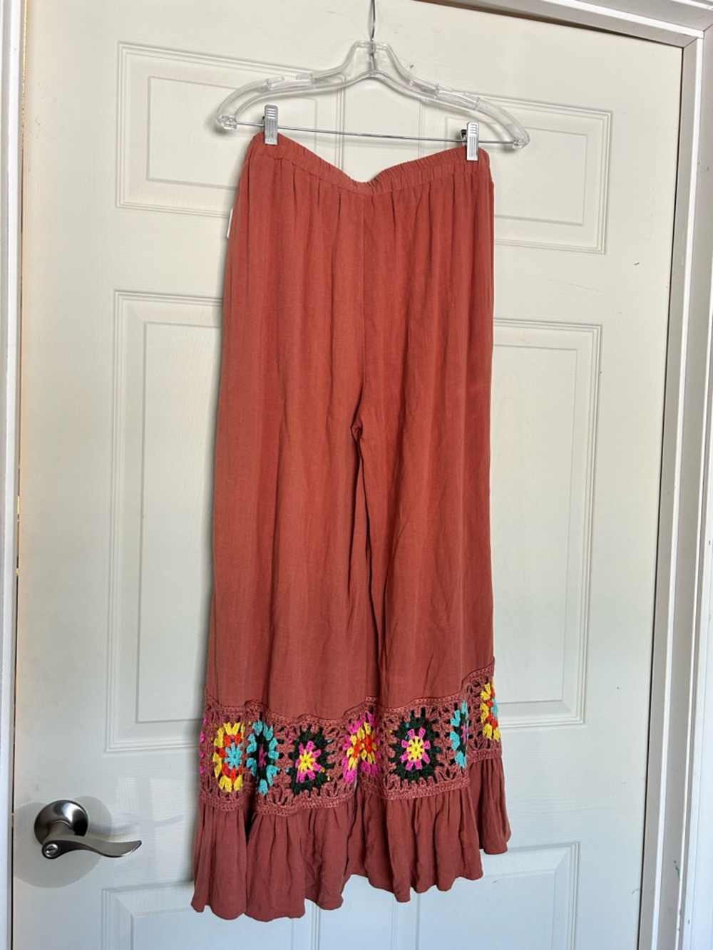 NWT Umgee Rust Crochet-Trim Wide Leg Pants